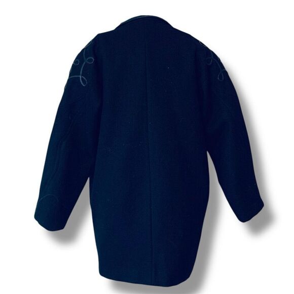 Vintage Black 80s Wool Leather Patch Bomber Western Coat Medium Large - Picture 4 of 8